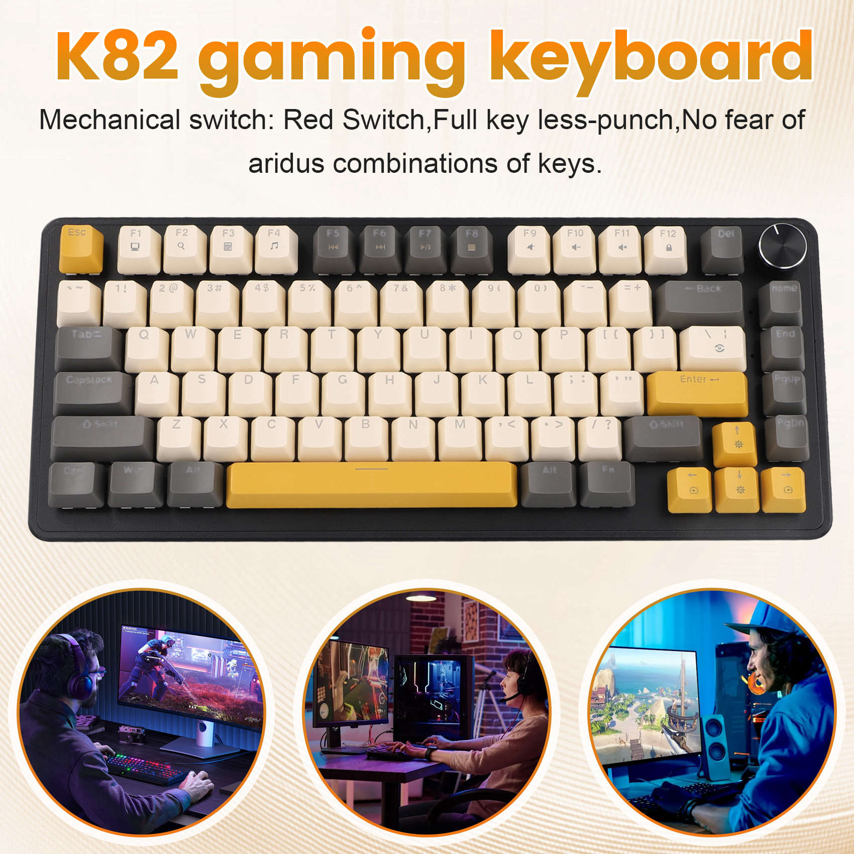 Gaming Keyboard Blue Switches - K82 Gaming Keyboard With Media Knob,