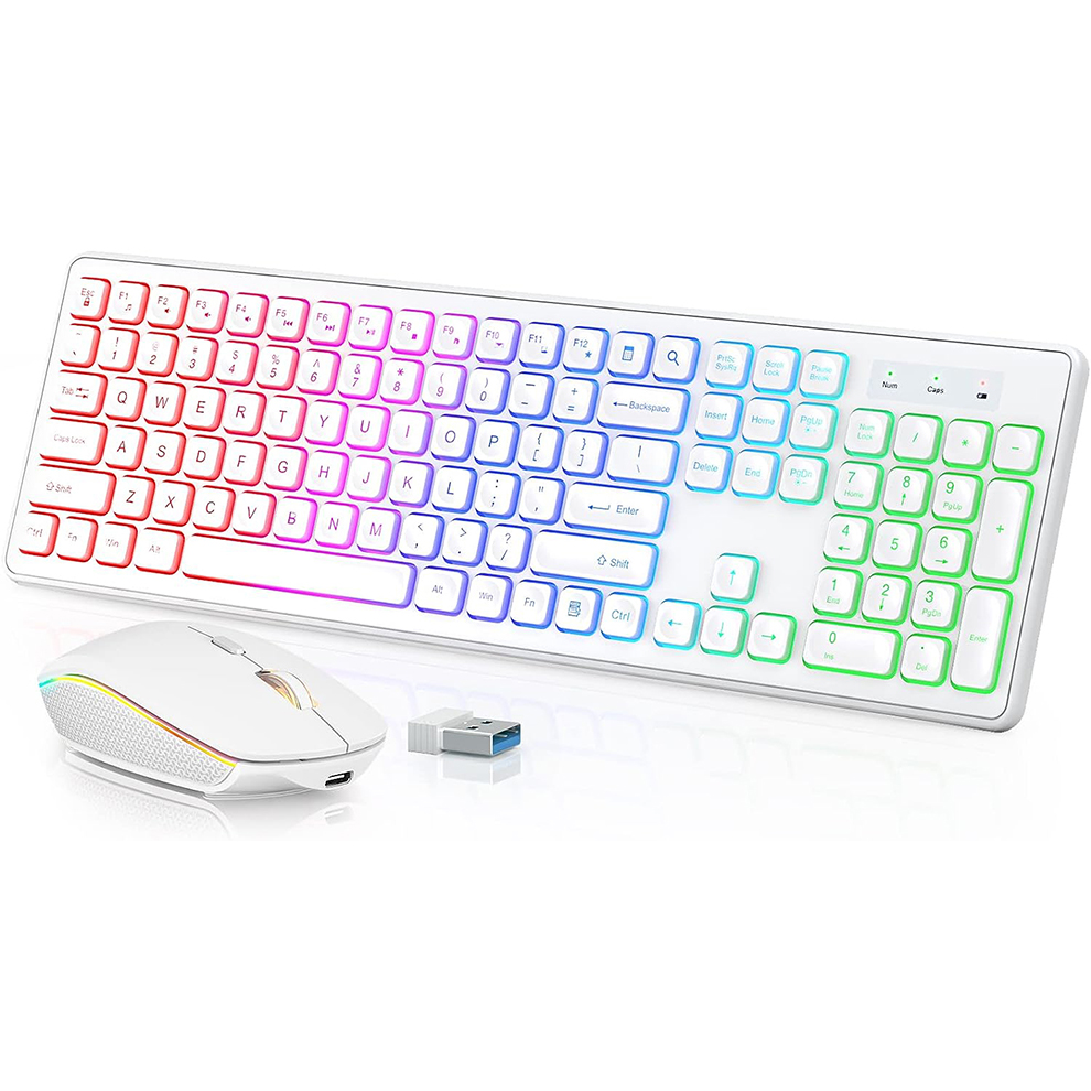 Gaming Keyboard Ergonomic - Backlit Wireless Keyboard and Mouse,Quiet Light