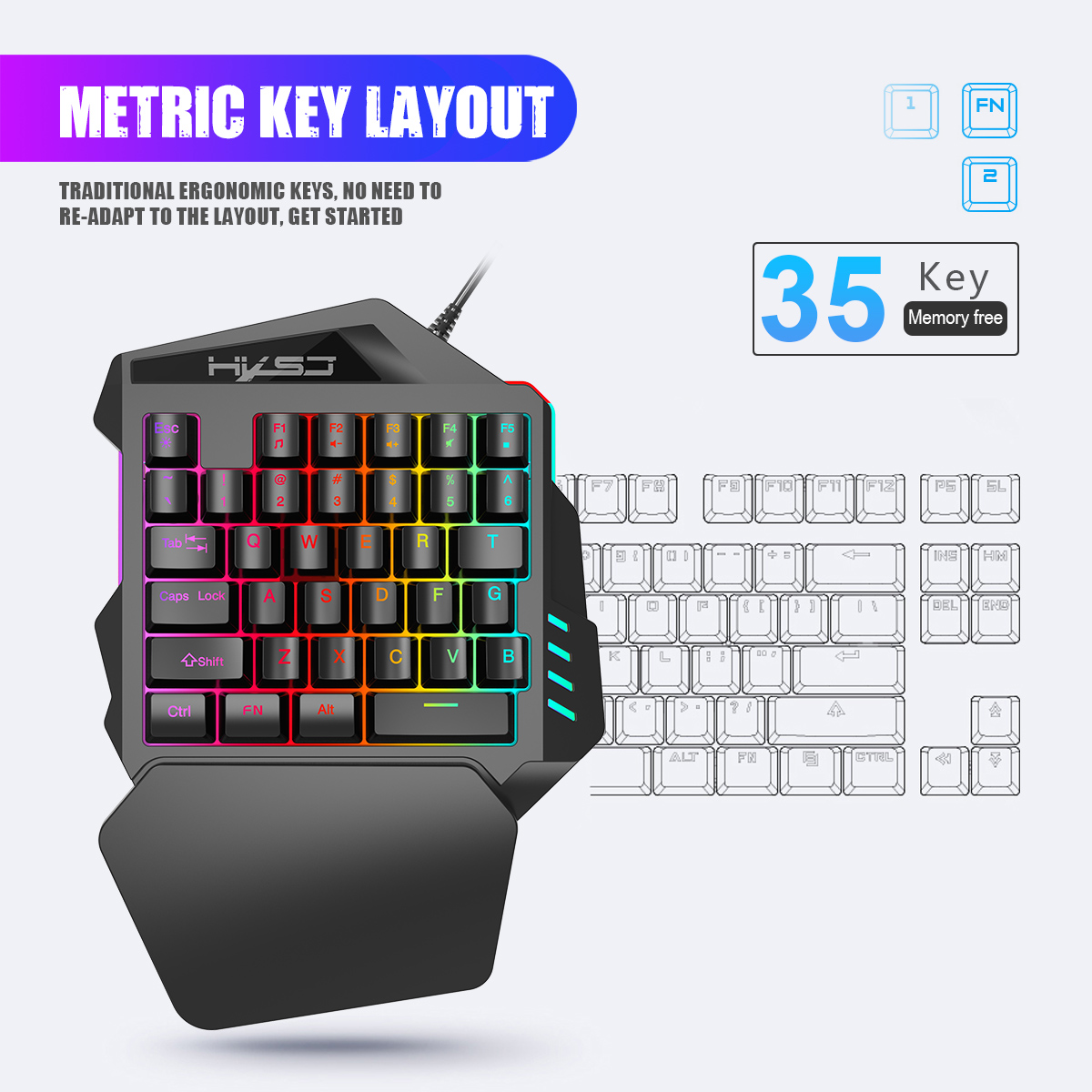 HXSJ V100 V100-2 35 Key Gaming - Gaming Keyboard Half recension och pris